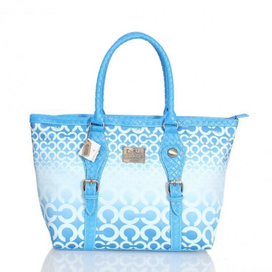 Coach Knitted Logo Signature Medium Blue Satchels ERI | Women